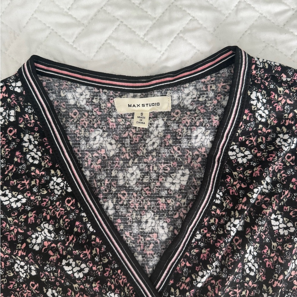 Max Studio Black Floral Wrap Midi Dress size S small new - Picture 11 of 12